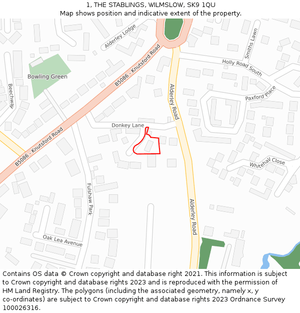 1, THE STABLINGS, WILMSLOW, SK9 1QU: Location map and indicative extent of plot