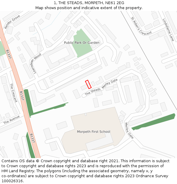1, THE STEADS, MORPETH, NE61 2EG: Location map and indicative extent of plot