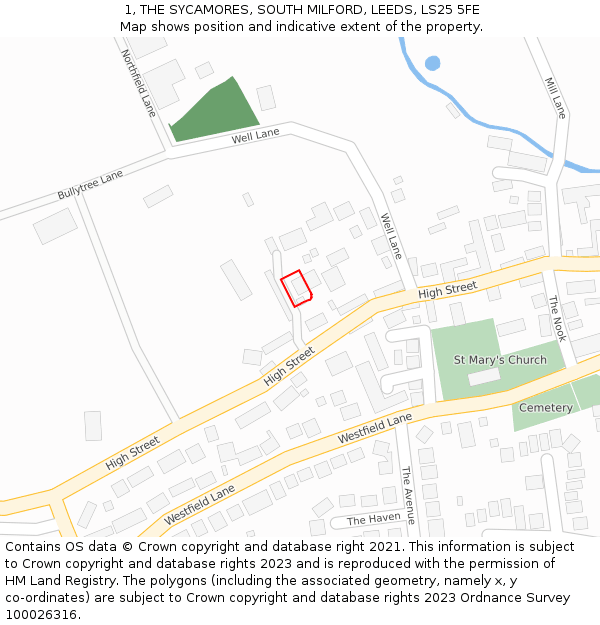 1, THE SYCAMORES, SOUTH MILFORD, LEEDS, LS25 5FE: Location map and indicative extent of plot