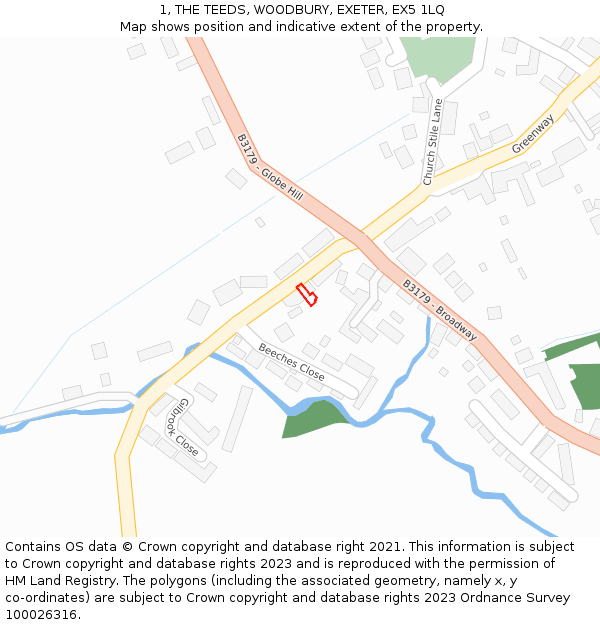 1, THE TEEDS, WOODBURY, EXETER, EX5 1LQ: Location map and indicative extent of plot