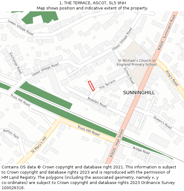 1, THE TERRACE, ASCOT, SL5 9NH: Location map and indicative extent of plot