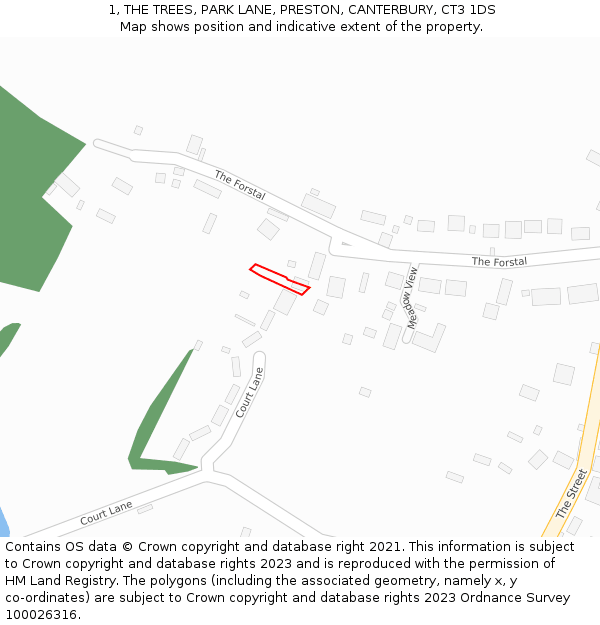 1, THE TREES, PARK LANE, PRESTON, CANTERBURY, CT3 1DS: Location map and indicative extent of plot