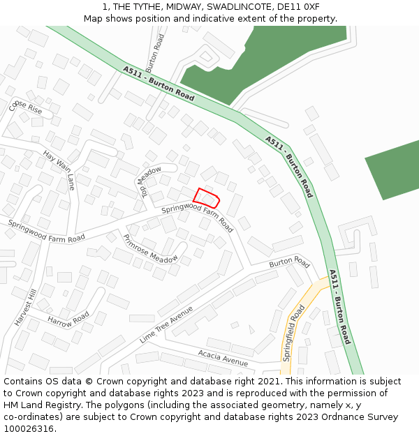 1, THE TYTHE, MIDWAY, SWADLINCOTE, DE11 0XF: Location map and indicative extent of plot