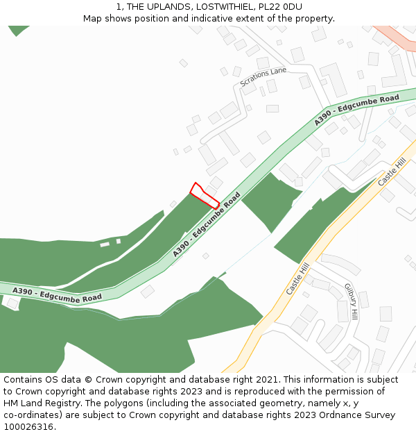 1, THE UPLANDS, LOSTWITHIEL, PL22 0DU: Location map and indicative extent of plot