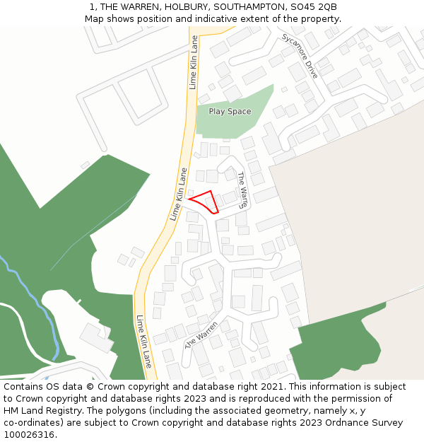 1, THE WARREN, HOLBURY, SOUTHAMPTON, SO45 2QB: Location map and indicative extent of plot