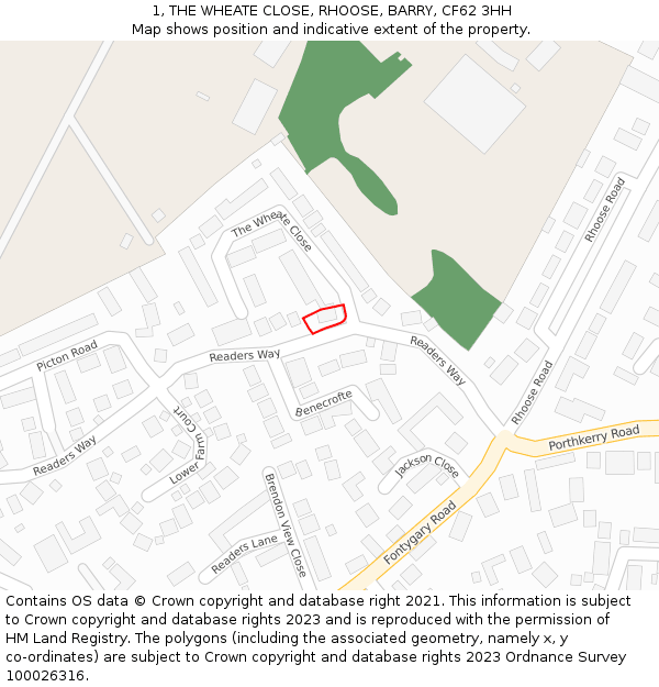1, THE WHEATE CLOSE, RHOOSE, BARRY, CF62 3HH: Location map and indicative extent of plot