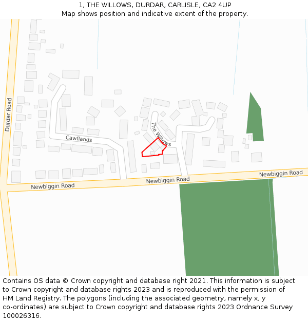 1, THE WILLOWS, DURDAR, CARLISLE, CA2 4UP: Location map and indicative extent of plot