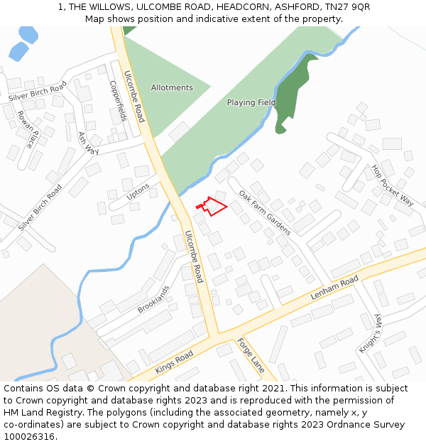 1, THE WILLOWS, ULCOMBE ROAD, HEADCORN, ASHFORD, TN27 9QR: Location map and indicative extent of plot
