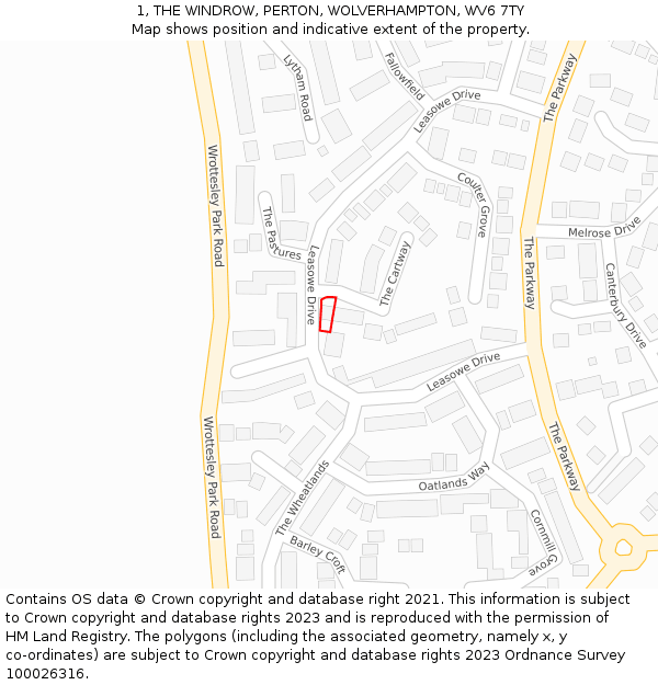 1, THE WINDROW, PERTON, WOLVERHAMPTON, WV6 7TY: Location map and indicative extent of plot