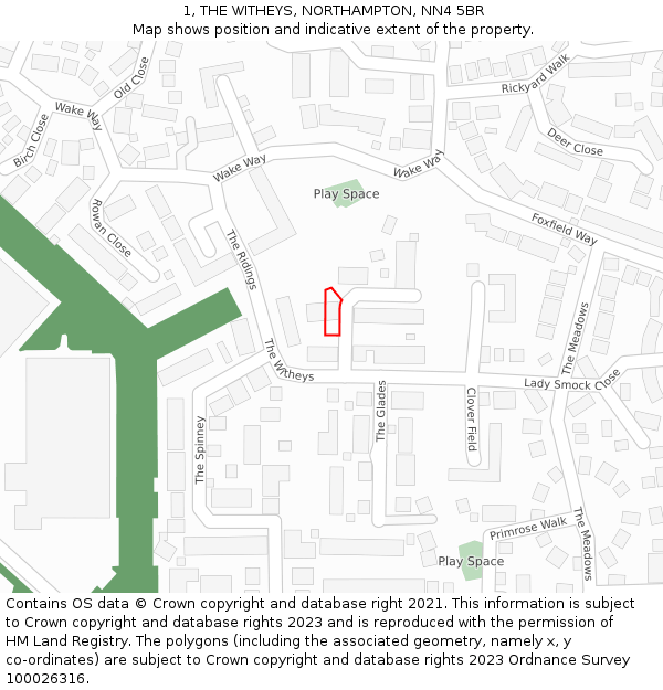 1, THE WITHEYS, NORTHAMPTON, NN4 5BR: Location map and indicative extent of plot