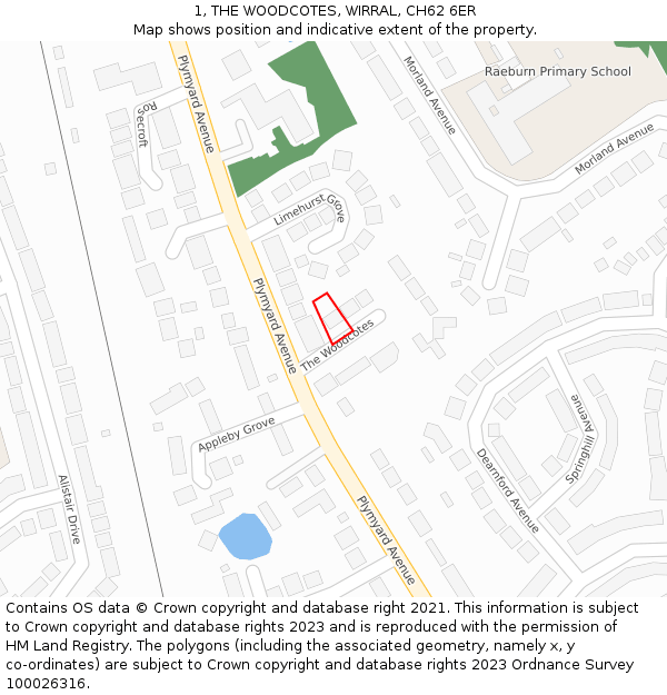 1, THE WOODCOTES, WIRRAL, CH62 6ER: Location map and indicative extent of plot