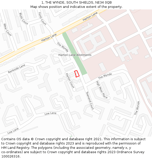 1, THE WYNDE, SOUTH SHIELDS, NE34 0QB: Location map and indicative extent of plot