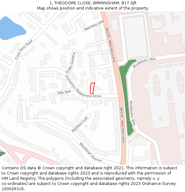 1, THEODORE CLOSE, BIRMINGHAM, B17 0JR: Location map and indicative extent of plot