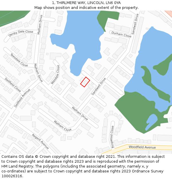 1, THIRLMERE WAY, LINCOLN, LN6 0YA: Location map and indicative extent of plot