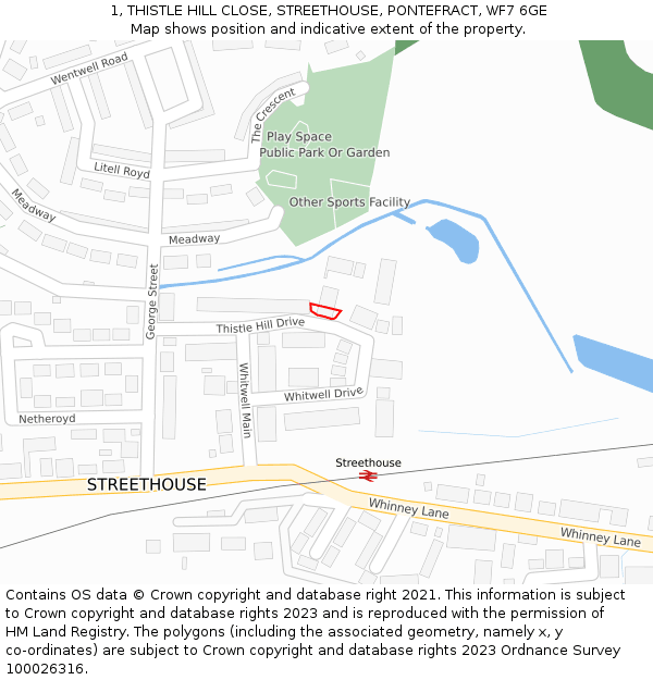 1, THISTLE HILL CLOSE, STREETHOUSE, PONTEFRACT, WF7 6GE: Location map and indicative extent of plot