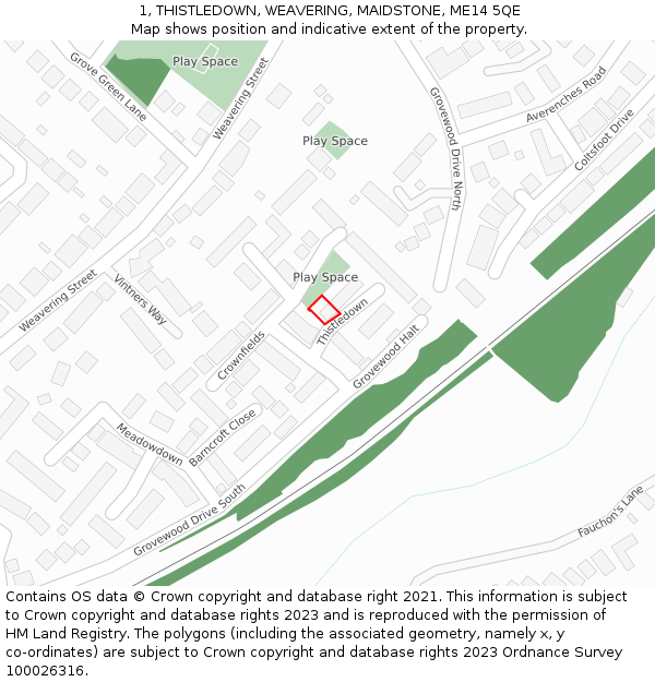 1, THISTLEDOWN, WEAVERING, MAIDSTONE, ME14 5QE: Location map and indicative extent of plot