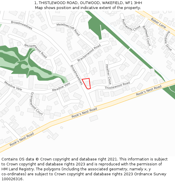 1, THISTLEWOOD ROAD, OUTWOOD, WAKEFIELD, WF1 3HH: Location map and indicative extent of plot