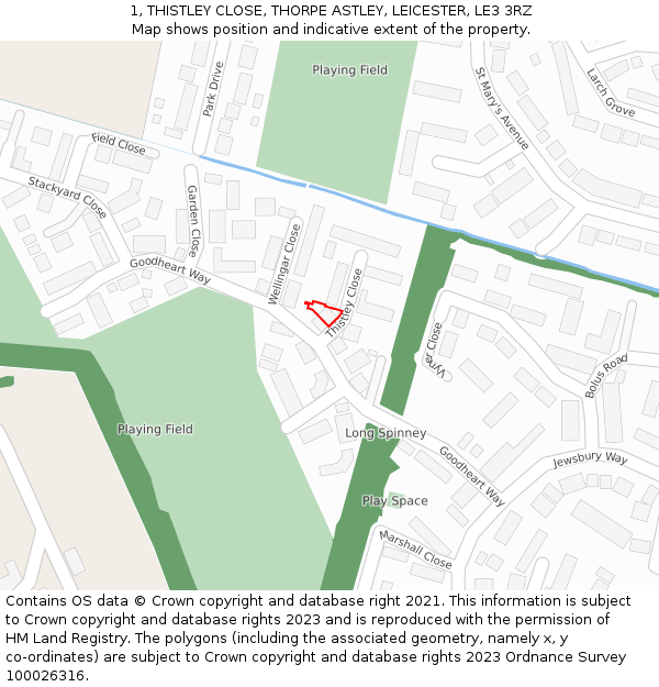 1, THISTLEY CLOSE, THORPE ASTLEY, LEICESTER, LE3 3RZ: Location map and indicative extent of plot