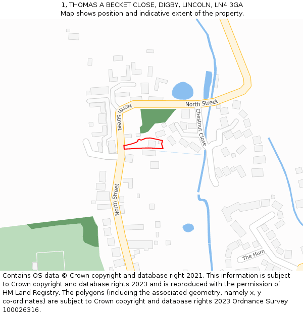1, THOMAS A BECKET CLOSE, DIGBY, LINCOLN, LN4 3GA: Location map and indicative extent of plot