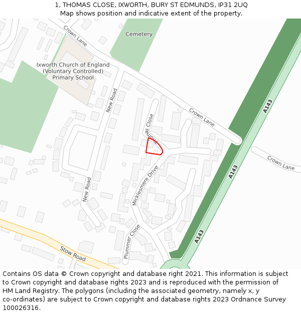 1, THOMAS CLOSE, IXWORTH, BURY ST EDMUNDS, IP31 2UQ: Location map and indicative extent of plot