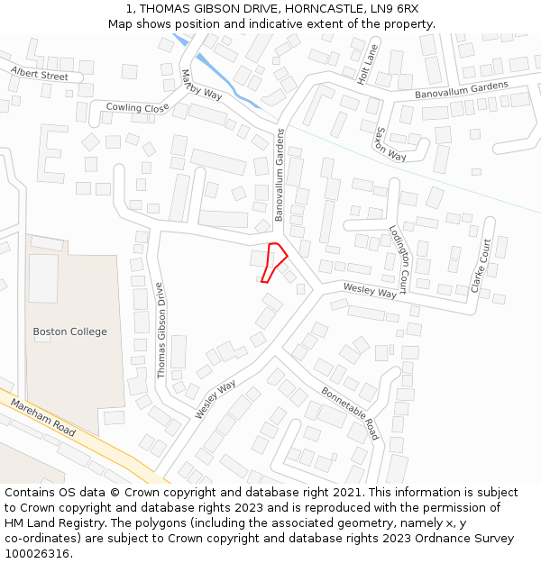 1, THOMAS GIBSON DRIVE, HORNCASTLE, LN9 6RX: Location map and indicative extent of plot