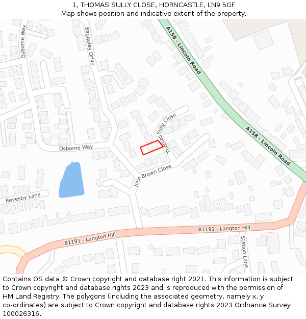 1, THOMAS SULLY CLOSE, HORNCASTLE, LN9 5GF: Location map and indicative extent of plot