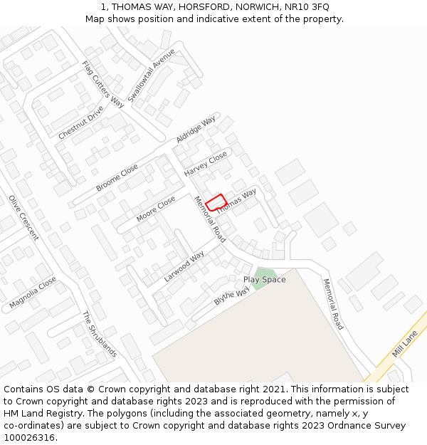 1, THOMAS WAY, HORSFORD, NORWICH, NR10 3FQ: Location map and indicative extent of plot