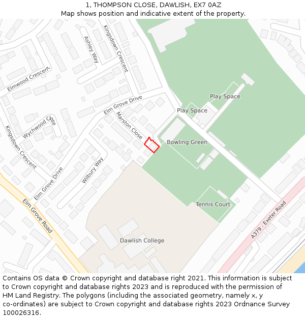 1, THOMPSON CLOSE, DAWLISH, EX7 0AZ: Location map and indicative extent of plot