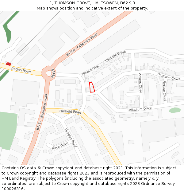 1, THOMSON GROVE, HALESOWEN, B62 9JR: Location map and indicative extent of plot