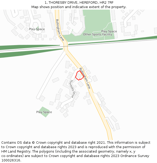 1, THORESBY DRIVE, HEREFORD, HR2 7RF: Location map and indicative extent of plot