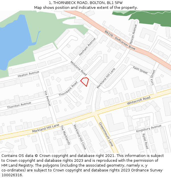 1, THORNBECK ROAD, BOLTON, BL1 5PW: Location map and indicative extent of plot