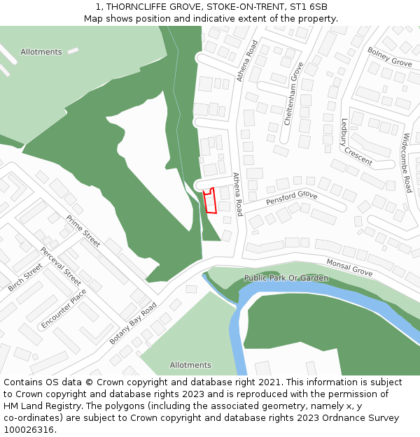 1, THORNCLIFFE GROVE, STOKE-ON-TRENT, ST1 6SB: Location map and indicative extent of plot