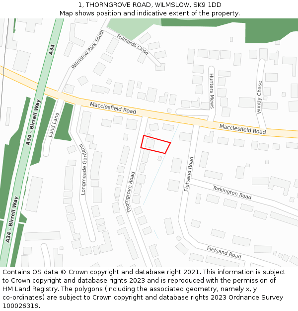 1, THORNGROVE ROAD, WILMSLOW, SK9 1DD: Location map and indicative extent of plot