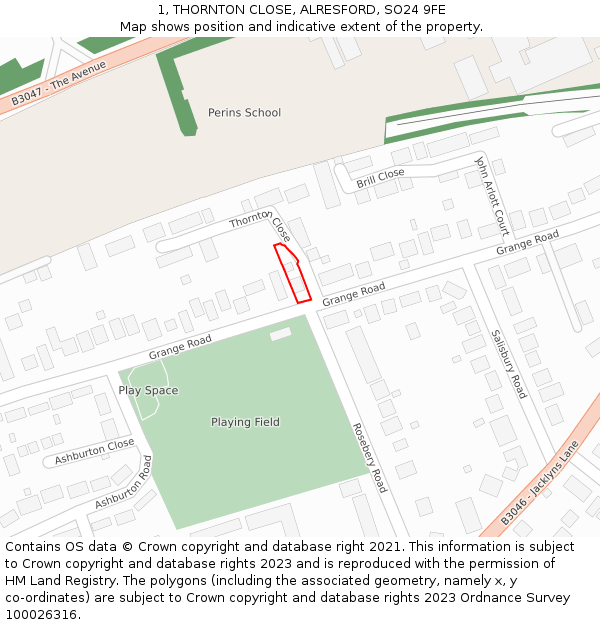 1, THORNTON CLOSE, ALRESFORD, SO24 9FE: Location map and indicative extent of plot
