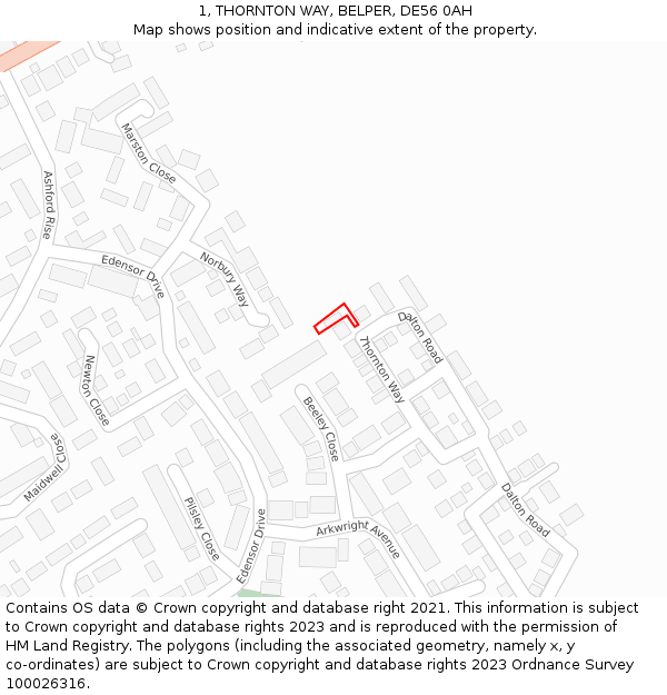 1, THORNTON WAY, BELPER, DE56 0AH: Location map and indicative extent of plot