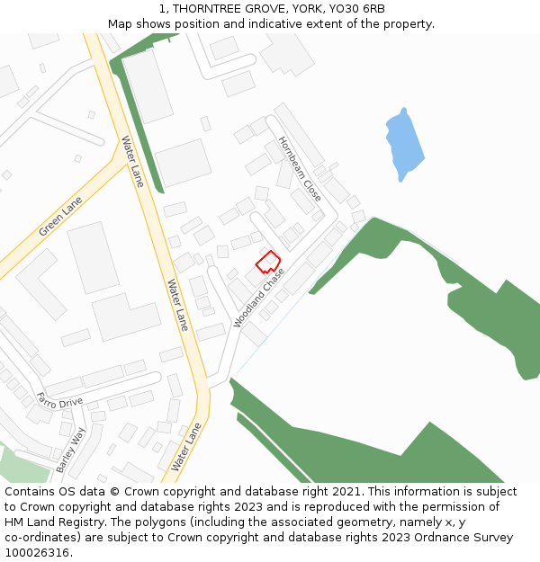 1, THORNTREE GROVE, YORK, YO30 6RB: Location map and indicative extent of plot