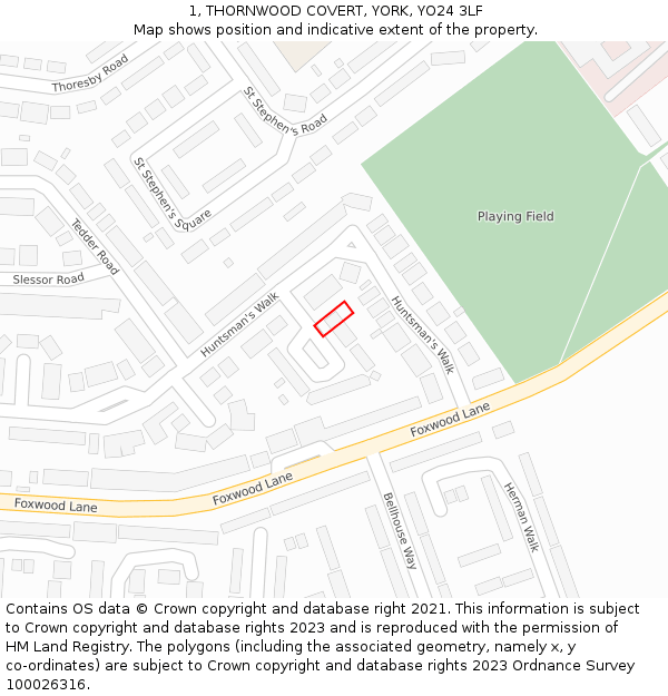 1, THORNWOOD COVERT, YORK, YO24 3LF: Location map and indicative extent of plot