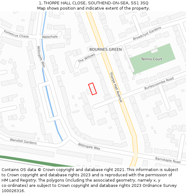 1, THORPE HALL CLOSE, SOUTHEND-ON-SEA, SS1 3SQ: Location map and indicative extent of plot