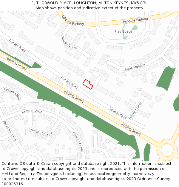 1, THORWOLD PLACE, LOUGHTON, MILTON KEYNES, MK5 8BH: Location map and indicative extent of plot