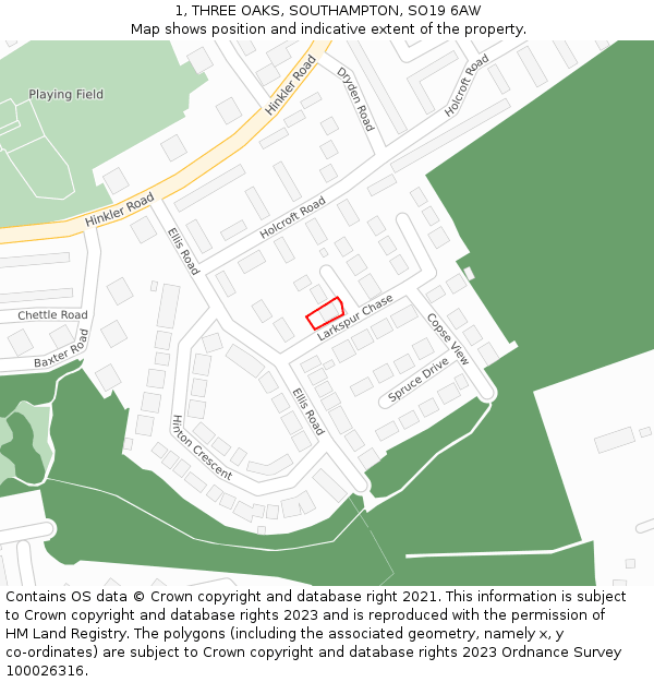 1, THREE OAKS, SOUTHAMPTON, SO19 6AW: Location map and indicative extent of plot