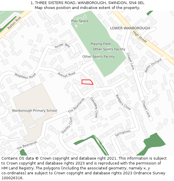 1, THREE SISTERS ROAD, WANBOROUGH, SWINDON, SN4 0EL: Location map and indicative extent of plot