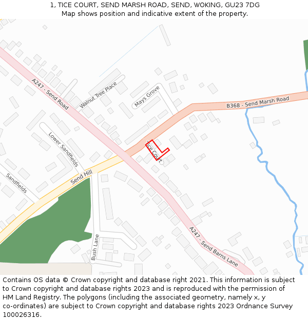 1, TICE COURT, SEND MARSH ROAD, SEND, WOKING, GU23 7DG: Location map and indicative extent of plot