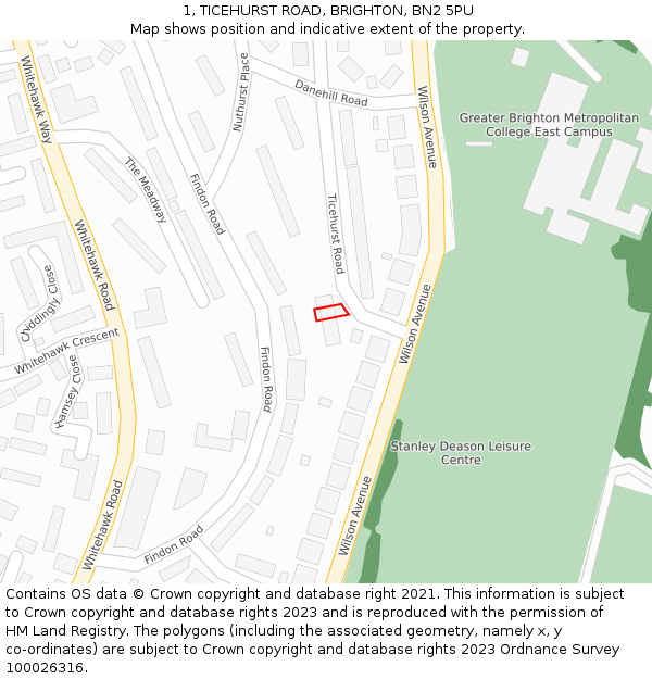 1, TICEHURST ROAD, BRIGHTON, BN2 5PU: Location map and indicative extent of plot
