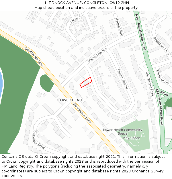 1, TIDNOCK AVENUE, CONGLETON, CW12 2HN: Location map and indicative extent of plot