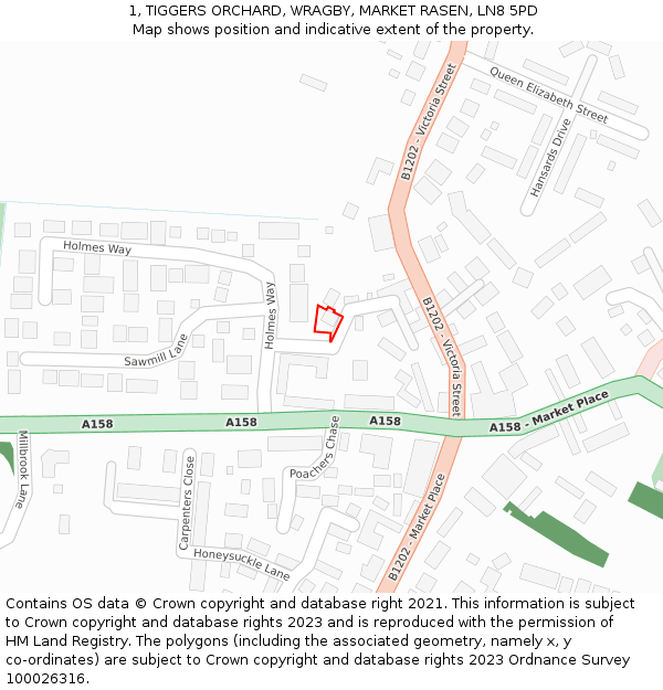 1, TIGGERS ORCHARD, WRAGBY, MARKET RASEN, LN8 5PD: Location map and indicative extent of plot