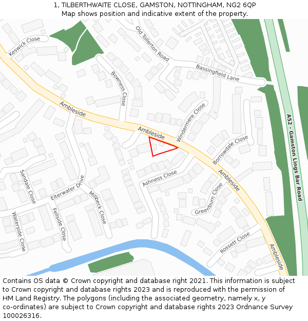 1, TILBERTHWAITE CLOSE, GAMSTON, NOTTINGHAM, NG2 6QP: Location map and indicative extent of plot