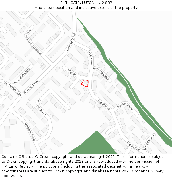 1, TILGATE, LUTON, LU2 8RR: Location map and indicative extent of plot