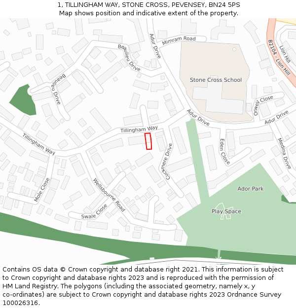 1, TILLINGHAM WAY, STONE CROSS, PEVENSEY, BN24 5PS: Location map and indicative extent of plot