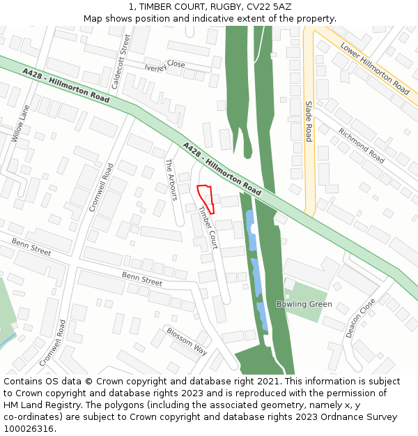 1, TIMBER COURT, RUGBY, CV22 5AZ: Location map and indicative extent of plot