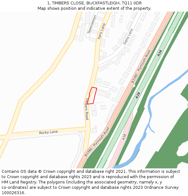 1, TIMBERS CLOSE, BUCKFASTLEIGH, TQ11 0DR: Location map and indicative extent of plot